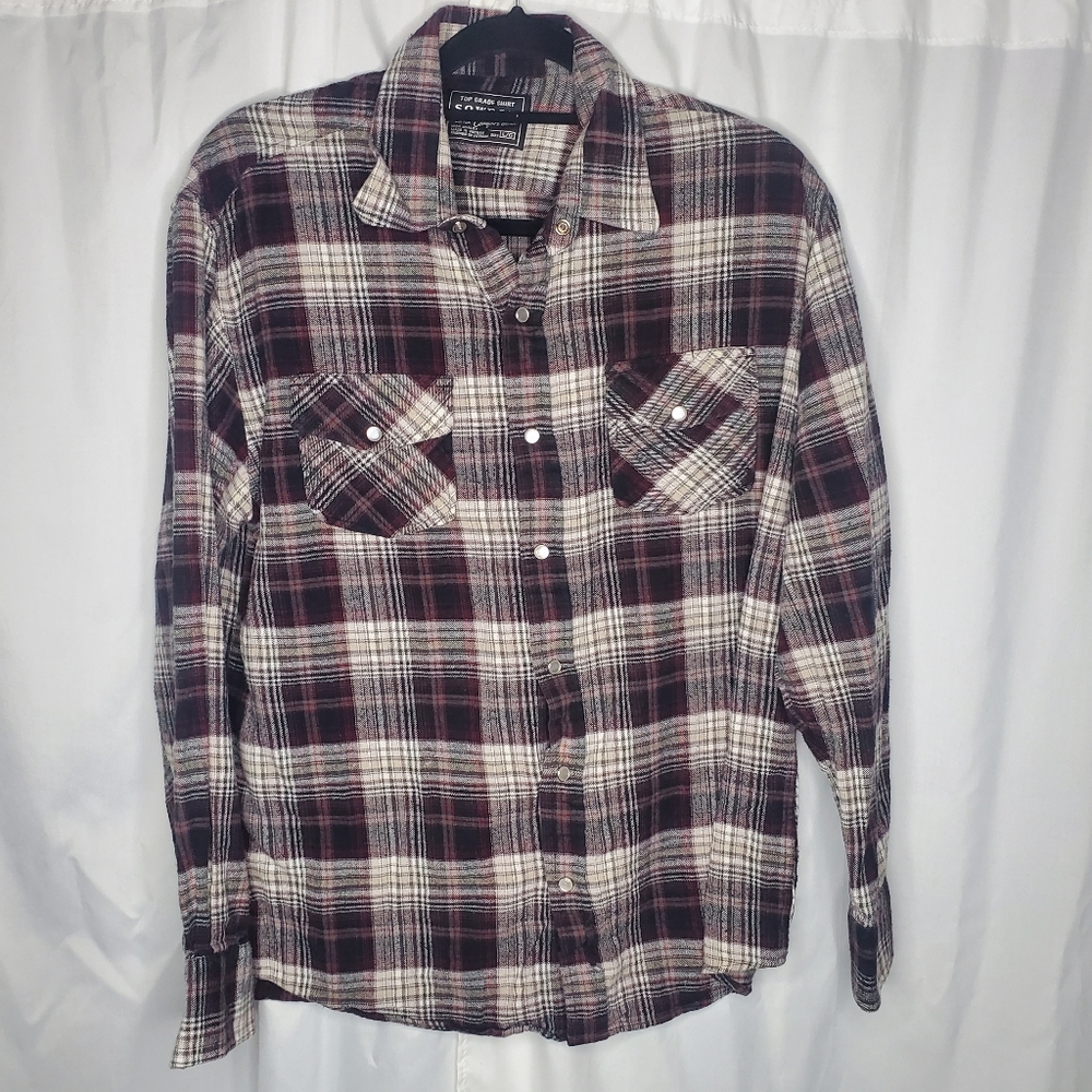 ◇ Sqweare Comfort Wash Plaid Pearl Snap Shirt Size Large White Black Red